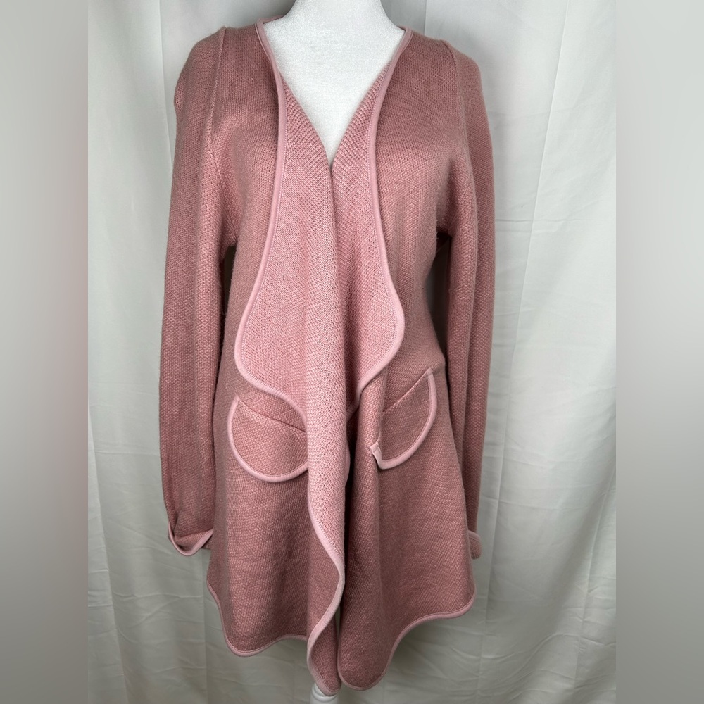 Chicwish Knit Cardigan Small Pink Cozy Open Front Roll Sleeve Sweater